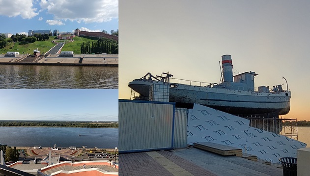 Катер у подножия Чкаловской лестницы